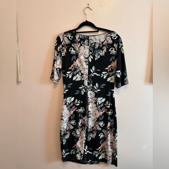 Connected Apparel Black Floral Short Sleeve Cocktail Dress 10P - Picture 6 of 6
